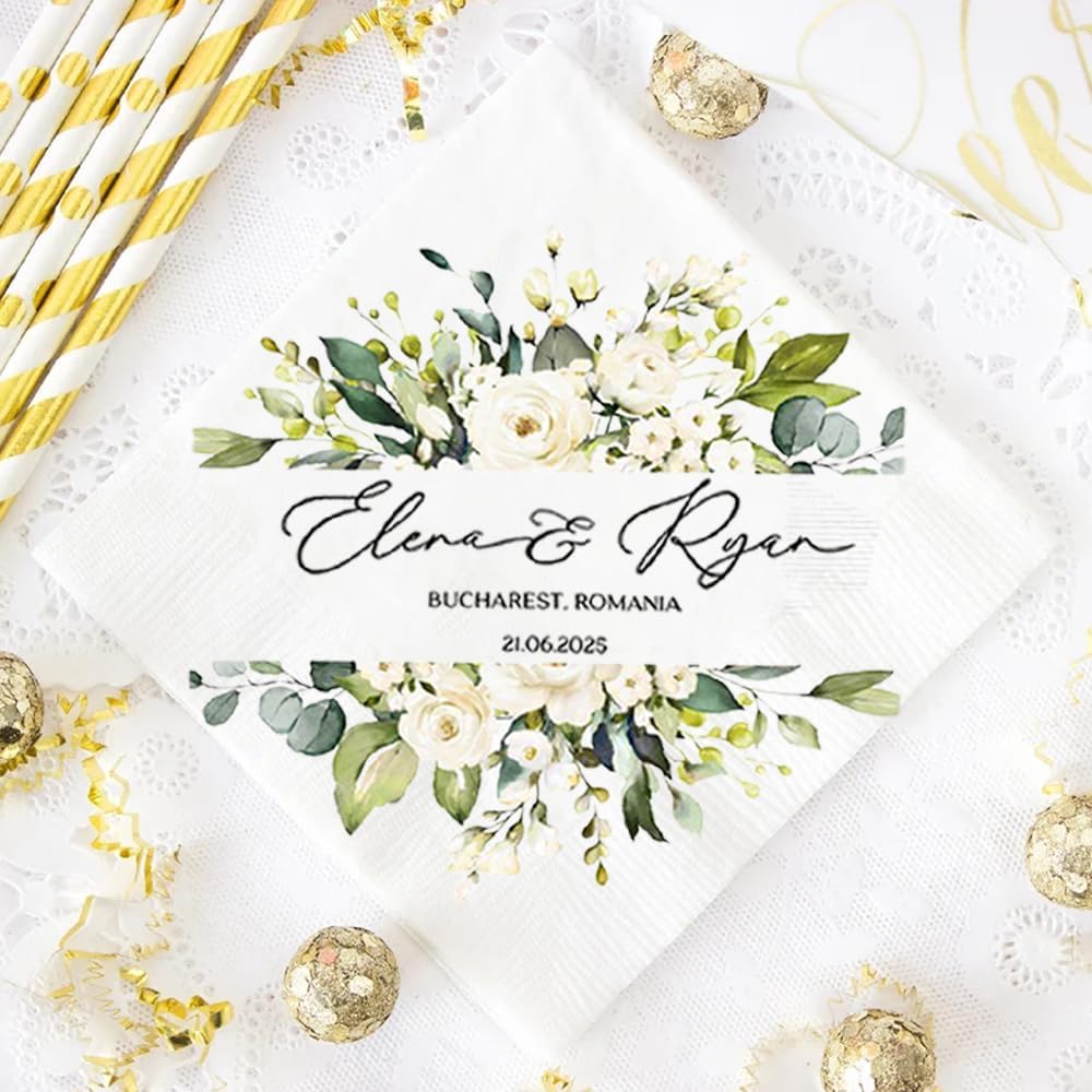 Personalized Wedding Cocktail Napkins, Customized Monogram Wedding Napkin, Custom Dinner Napkins For Bridal Shower, Beverage Cocktail Luncheon Dinner, Engagement Party Decorations, Anniversary Decor