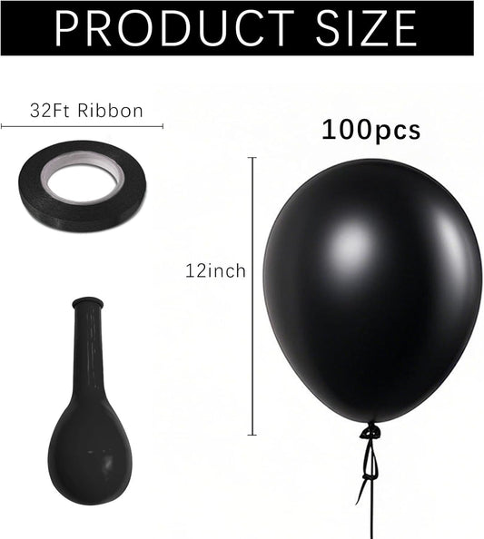 Black Balloons Party Decorations 100 Pack 12 inch Round Halloween Latex Balloons for Black Themed Wedding Graduation Anniversary Birthday Party Backdrop Decorations