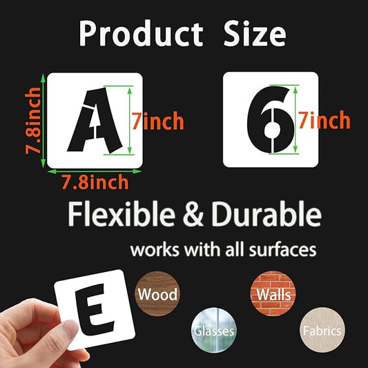 BAMIDELE 7 Inch Letter and Number Stencils, 40 Pcs Reusable Plastic Alphabet Spray Paint Stencils for Painting on Wood, Wall, Fabric, Rock, Chalkboard, Door Porch, Signage, DIY Craft Decoration