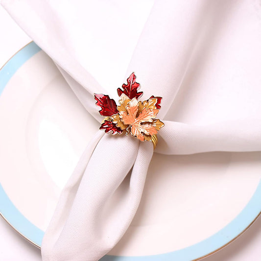 8 Pcs Maple Leaves Napkin Ring, Fall Metal Napkin Ring Holder Maple Leaves Serviette Buckle Holder Autumn Leaf Napkin Buckle for Harvest Season Thanksgiving Fall Decoration