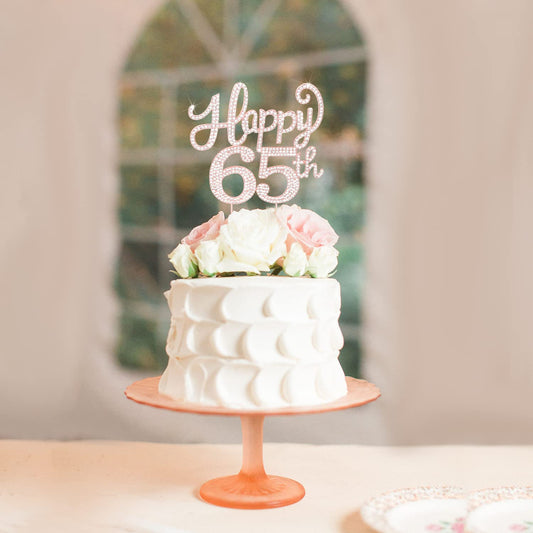 LASKYER Happy 65th Birthday Rose Gold Rhinestone Cake Topper - 65th Birthday/Anniversary,Cheers to 65 Years Old Bday Party Metal Sparkly Centerpieces Decorations.