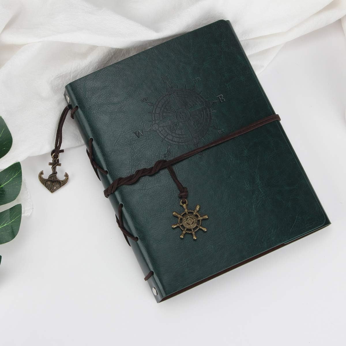 ThxMadam Green Scrapbook Leather Photo Album Vintage Wedding Guest Book Memory Book with 60 Black Pages Present for Valentines Anniversary Motherâs Day Birthday Gift for Teacher Student Kids Friend