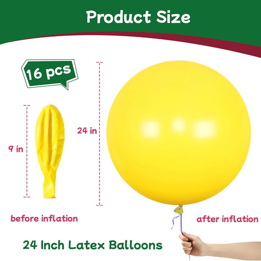 AZOWA 24 Inch Black and Yellow Balloons 16-Count Large Latex Round Balloons for Party Wedding Birthday Baby Shower Decoration (Black and Yellow, 16 Pcs)