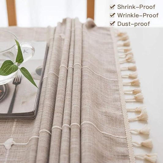 Deep Dream Tablecloths, Embroidered Waterproof Table Cloth Cotton Linen Wrinkle Free Anti-Fading Table Cover Decoration for Kitchen Dinning Party Christmas, 55 x 102 Inch - Light Brown