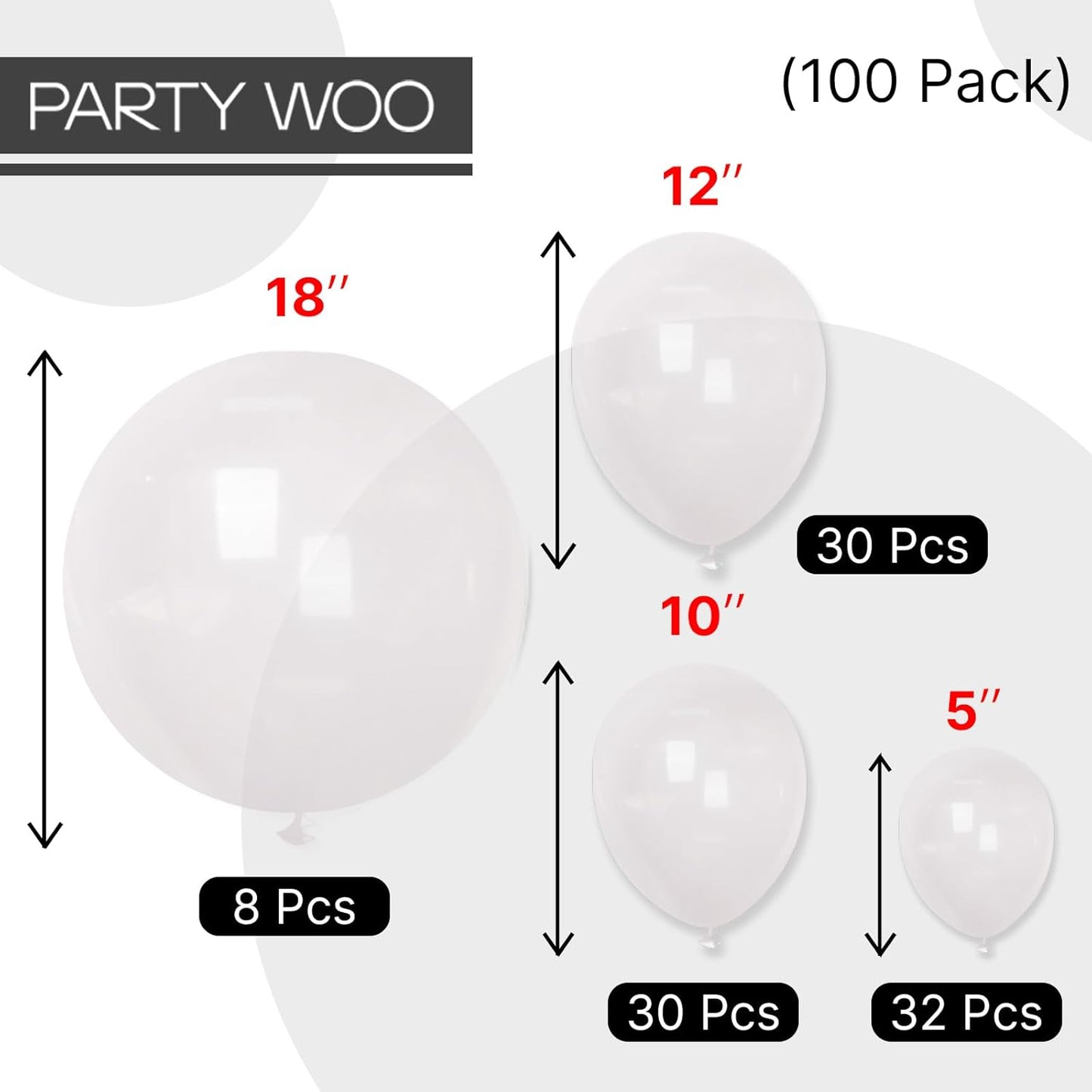 PartyWoo Clear Balloons 100 pcs Different Sizes of 18 12 10 5 Inch Transparent Bubble Latex Helium Balloon Arch Kit Garland for Graduation Wedding Baby Shower Birthday Party Decorations Clear-Y2