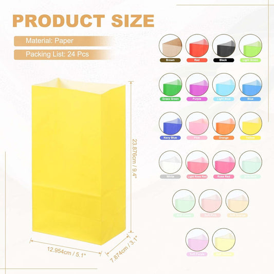 PATIKIL Party Favor Bag, 24 Pcs 5.1x3.1x9.4 Inch Medium Paper Candy Bags Gift Treat Celebration Halloween Goody Birthday Wedding Party with Stickers, Yellow