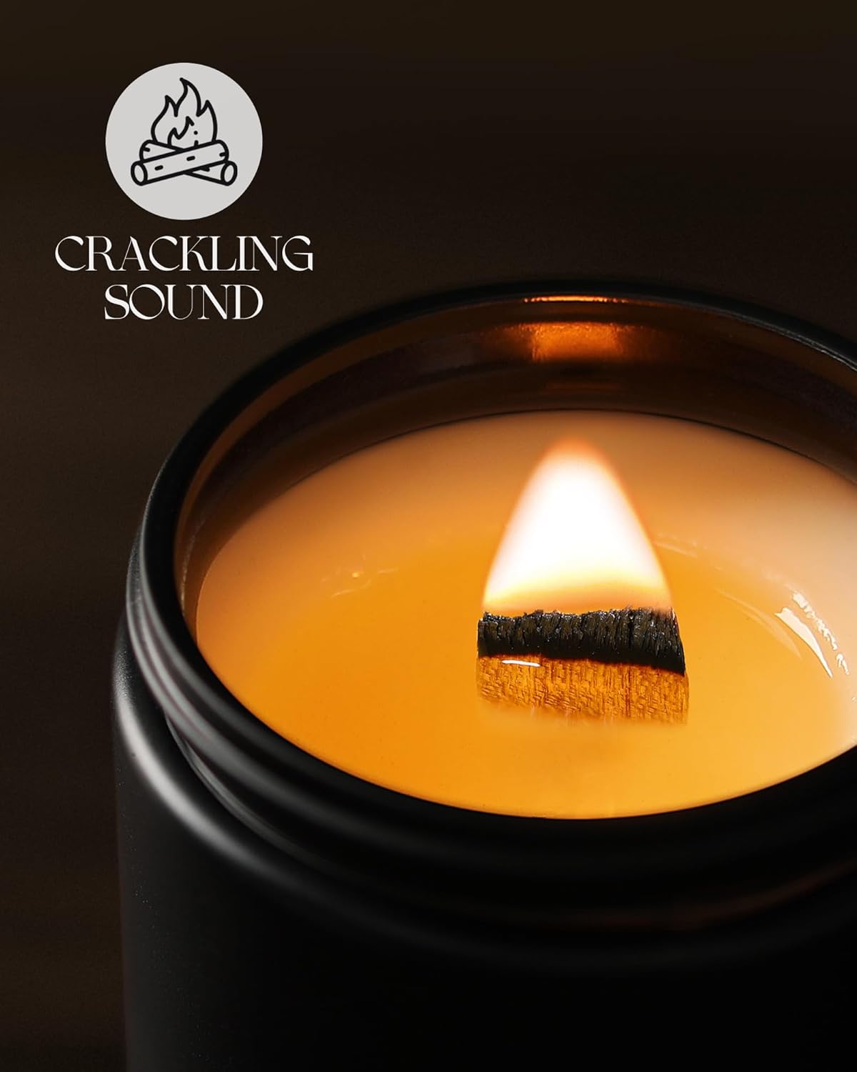 AOOVOO Scented Candles for Men - Premium Whiskey Caramel Candle for Home Scented | Crackling Wood Wick Soy Candles | Strong Fragranced Masculine Black Jar Candle Gift for Women & Men, AO-LZY0157