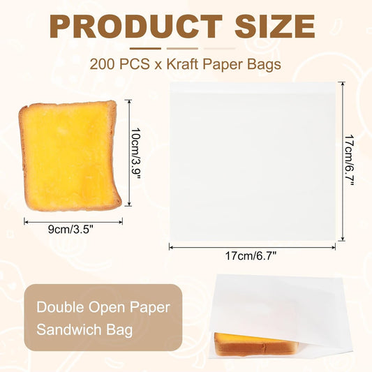 uxcell 200pcs Pastry Bags, 6.7 x 6.7 Inch Greaseproof Double Open Paper Wrappers Sandwich Bags for Donut Sandwich Pretzel Snacks Cookies, White Paper