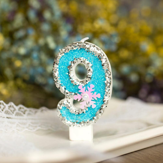 Frozen Birthday Number Candles for Cake, Blue Number 9 Candle, 9th Frozen Cake Topper, Fun Glitter Birthday Candles Cupcake Topper for Party Anniversary Decorations