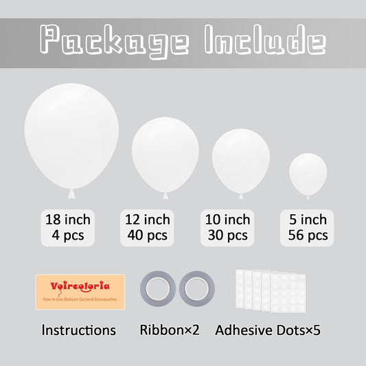 130pcs White Balloons Different Sizes 18" 12" 10" 5" Party Latex Balloons for Birthday Baby Shower Graduation Wedding Anniversary Party Decorations