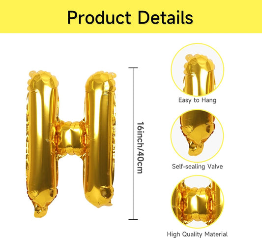 Gold Happy Birthday Mylar Foil Balloon Banner, 16 Inch Letter Balloons Bunting for Women, Men, Girls, Boys Birthday Party Decorations