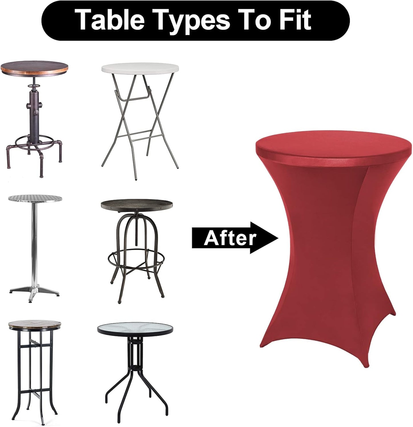 FestiCorp 2 Pack Spandex Cocktail Table Covers Fitted Clothes, Elastic Round Table Cover, Stretch Tablecloth for Party, Bar, Wedding, Birthday, Banquet, Red, 30"-32" Diameter x 40"-43" Height