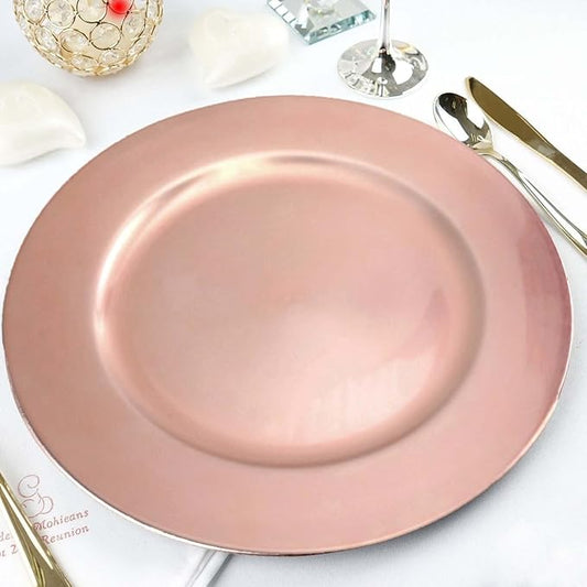 Efavormart 12 pcs 13" Blush Rose Gold Round Charger Plates for Tabletop Decor Holiday Wedding Catering Event Decoration