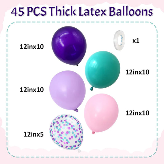 Mermaid Balloon Set 12 inch Purple Pink Teal Blue Latex Balloons with Confetti Teal Blue Purple Light Pink Latex Balloon for Girls Mermaid Under The Sea Birthday Baby Shower Party Decorations