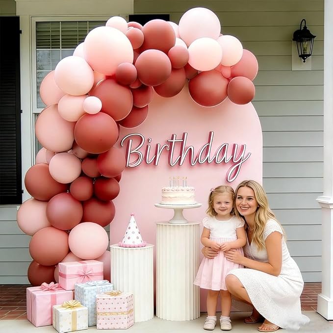 Dusty Pink Balloon Arch Kit, Double Stuffed Dusty Rose Muave Light Pink Cream Balloons Blush Nude Balloon Garland for Boho Baby Shower Bridal Shower Birthday Valentine Mother's Day Party Decorations