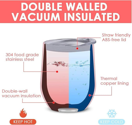 12oz Wine Tumbler with Lid With straw Stainless Steel Wine Tumbler Cups Double Wall Vacuum Insulated Travel Mugs Stemless Cup 12 Pack (Assorted Colors)