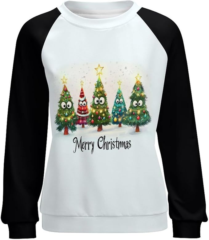 LOAIHA Christmas Sweatshirts for Women Christmas Tree Graphic Shirt Xmas Long Sleeve Merry Christmas Pullover Blouse
