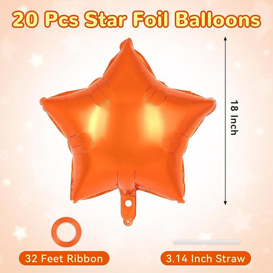 20 Pcs Orange Star Balloons,18 Inch Star Foil Balloons,Stars Shaped Balloon Mylar Helium Balloon for Birthday Party Anniversary Wedding Baby Shower Decorations (Orange)