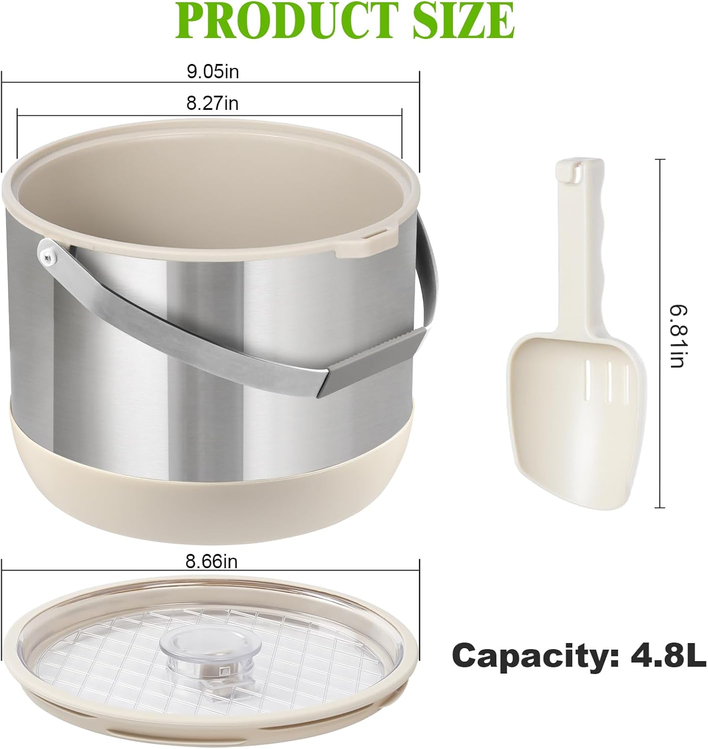 5Quart/4.8L Insulated Ice Bucket with Scoop & Lid, Double-Wall Ice Bucket,Large Party Bucket BPA Free for Cocktail Bar, Champagnes (White)