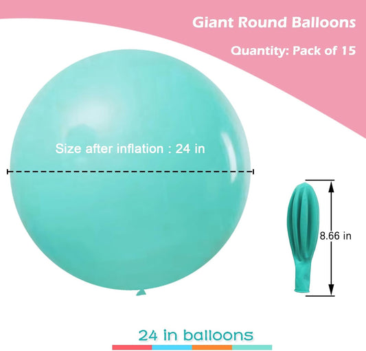 IN-JOOYAA 15Pcs 24 Inch Balloons Teal Blue Giant Round Balloons Large Balloon For Wedding Baby Shower Birthday Party Decorations