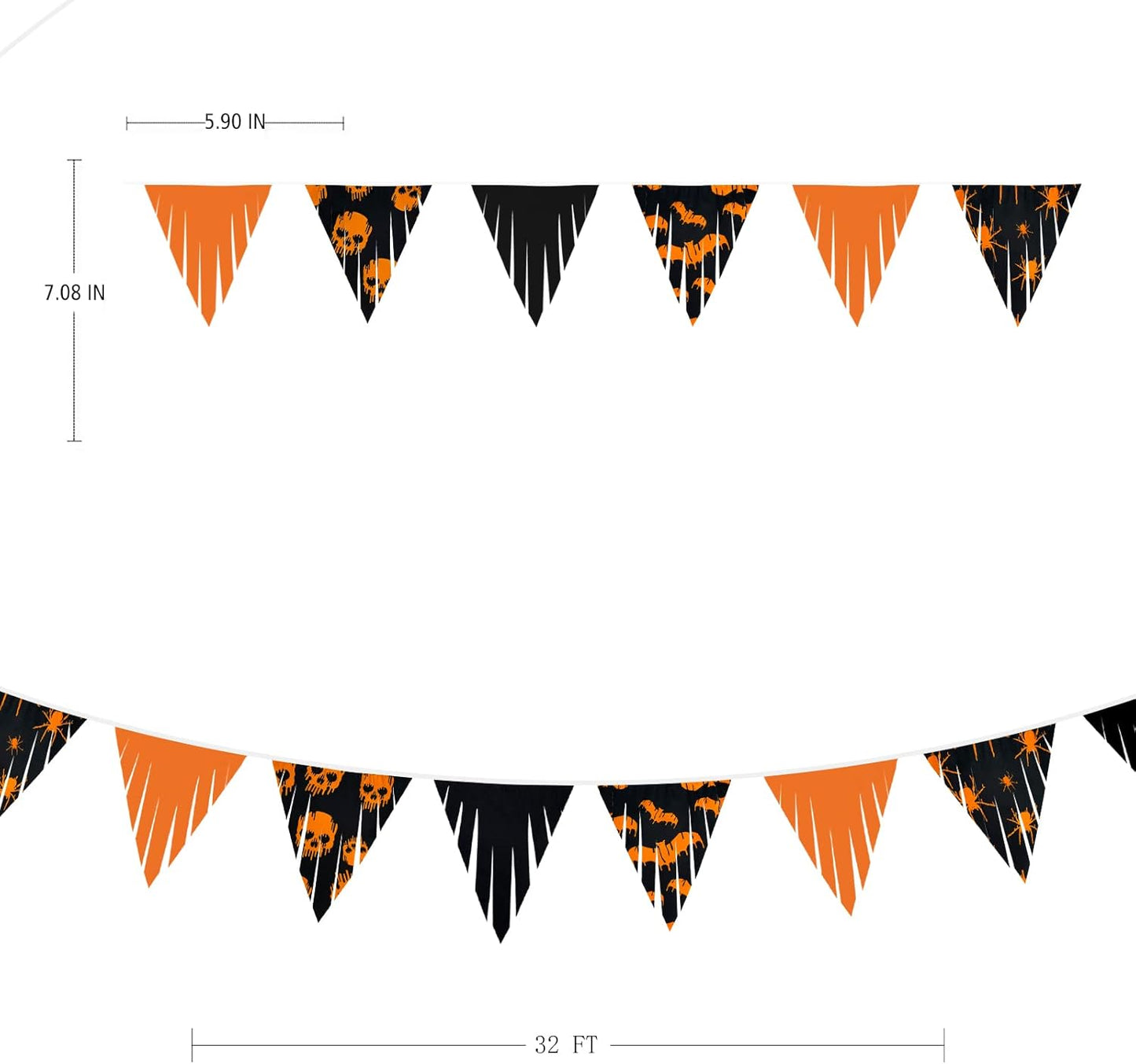 32Ft Orange Black Pennant Banner Spider Skull Bats Fabric Triangle Flag Bunting Garland Streamers Halloween Party Decoration for Halloween Birthday Thanksgiving Wedding Home Outdoor Party Supplies