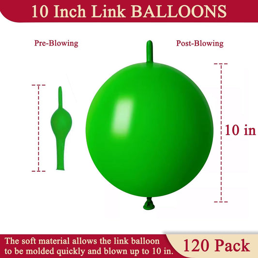 Green Link Balloons 10 Inch – 120 Pcs Latex Linking Balloons for Garden & Birthday Party Decor