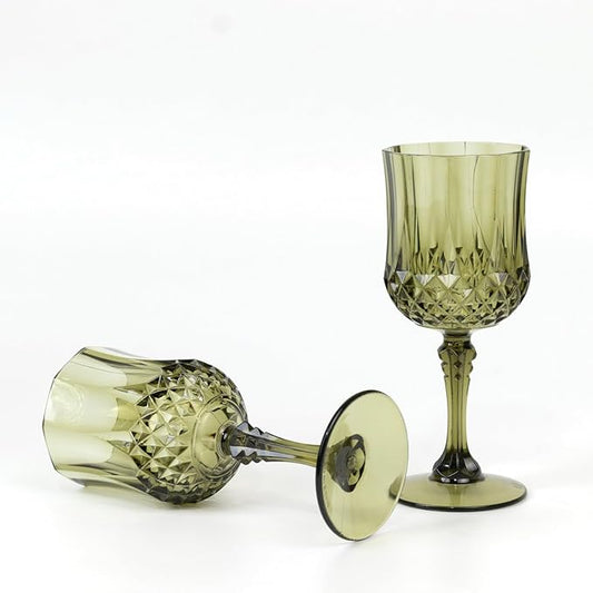 Efavormart 6-Pack Plastic Wine Glasses 8oz, Dusty Sage Green - Crystal Cut Shatterproof Cocktail Goblets Drinking Glasses