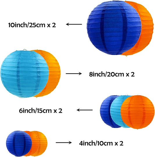 ZOOYOO 10Pcs Paper Lanterns,Blue Orange Round Hanging Tissue Paper Lanterns Decorations for Kids Birthday,Graduation,Carnival,Theme Party Garden Home Decor