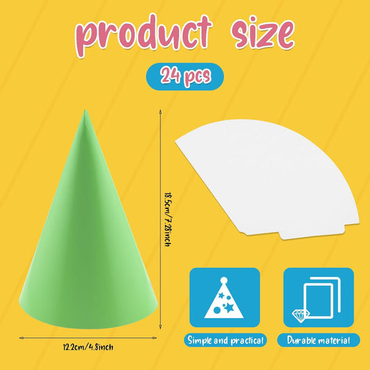 24 PCS Party Cone Hats DIY Birthday Paper Cone Hats for Kids and Adults Birthday, Baby Shower, Bridal Shower