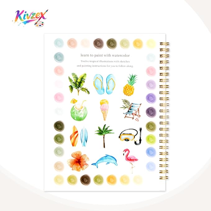 Kivzex Watercolor Workbook for Adults, Beginner Friendly Watercolor Painting Kit Tropical Water Coloring Book, Nature-Themed Practice Art Gift Water Color Paint Book with Palette and Brush