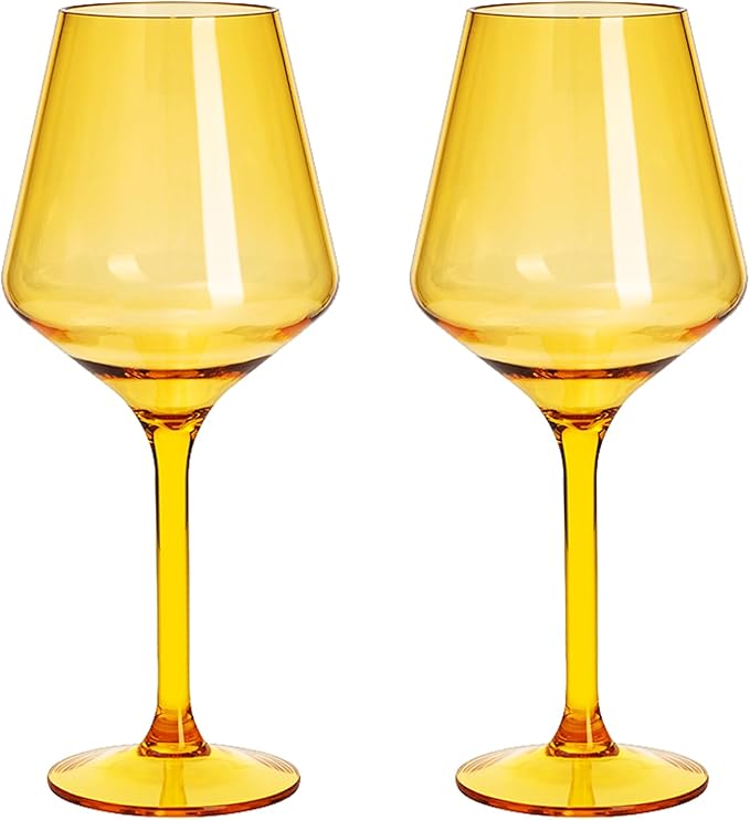 The Wine Savant Acrylic Colored Wine Glasses | 2 Set | Shatterproof Tritan Drinkware, Unbreakable - European Design BPA-free, Reusable, All Purpose, Floats on Water, Hand Wash 15oz (Bright Yellow)