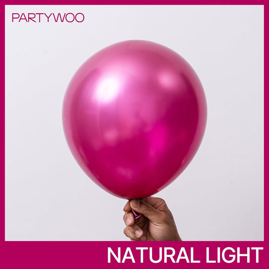 PartyWoo Hot Pink Balloons 140pcs Different Sizes of 18 12 10 5 Inch Metallic Pink Magenta Fuchsia Balloon Arch Kit for Engagement Bachelorette Baby Shower Anniversary Birthday Party Decorations
