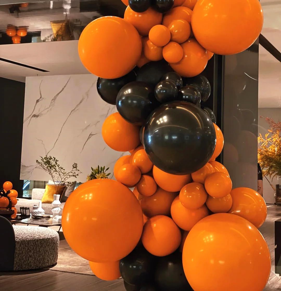 AZOWA 24 Inch Black and Orange Balloon 10 Large Latex Balloons for Party Wedding Birthday Baby Shower Decoration (Black and Orange, 10 Pcs)