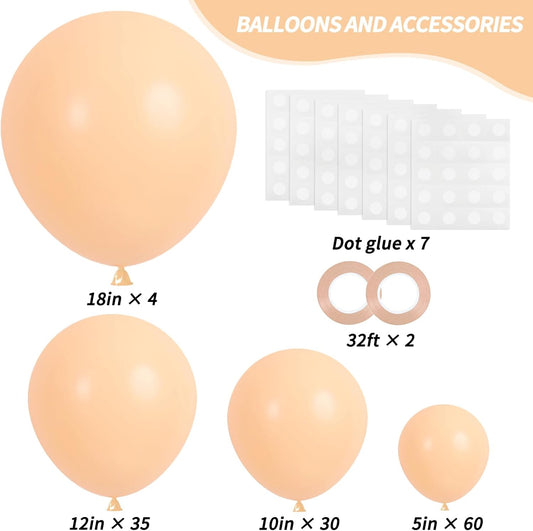 RUBFAC 129pcs Nude Balloons Different Sizes 18 12 10 5 Inch, Boho Beige Apricot Balloon Garland Arch Kit for Party Decoration Gender Reveal Graduation Wedding Anniversary Baby Shower Party Supplies