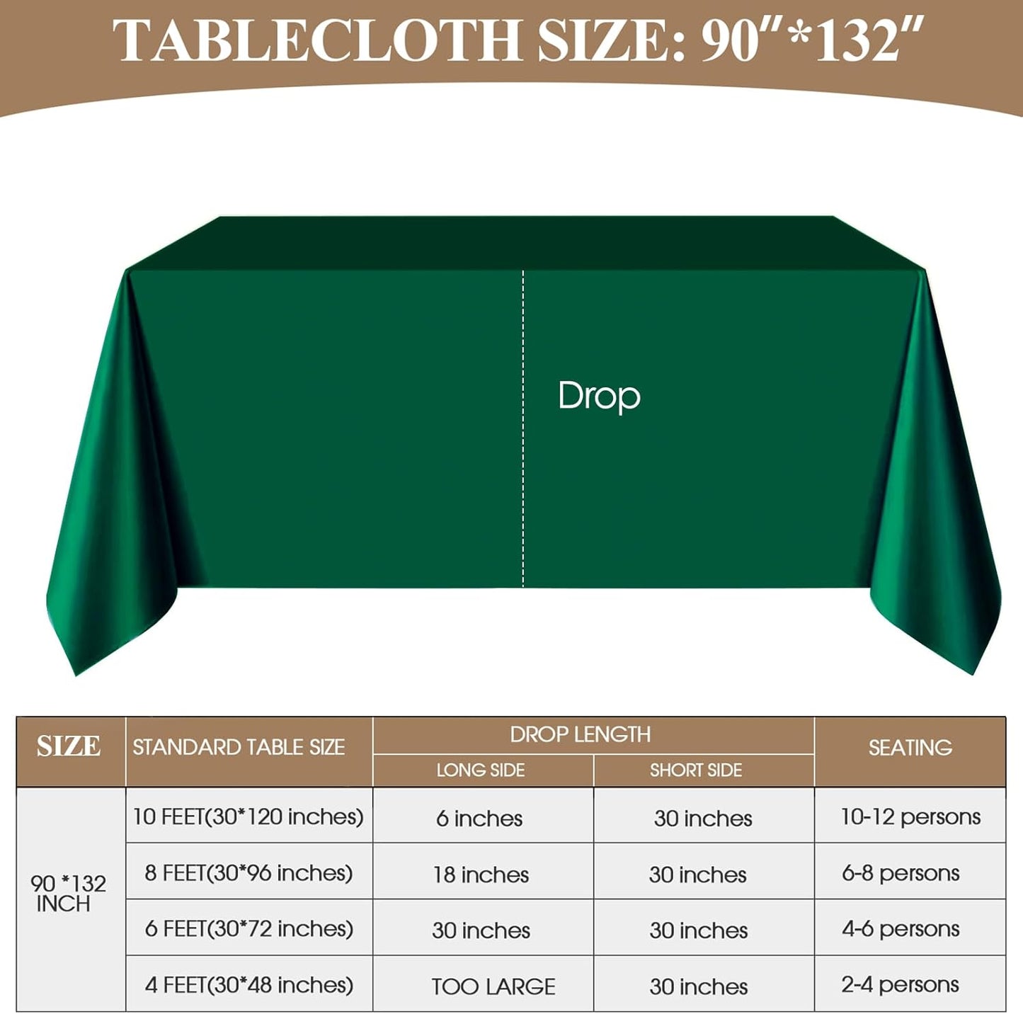 Rectangle Tablecloths 90x132 Inch 6 Pack Dark Green Tablecloth Washable Decorative Linen Polyester Table Cloths for Dining Table Banquets Buffet Parties and Wedding