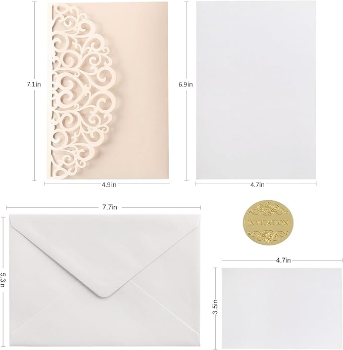 AdasBridal 50PCS Laser Cut Invitations Pink Wedding Invitation with Envelopes and Rsvp Cards Blank Inserts Personalized Your Party Invites for Quinceañera Wedding Birthday Girls Baby Shower