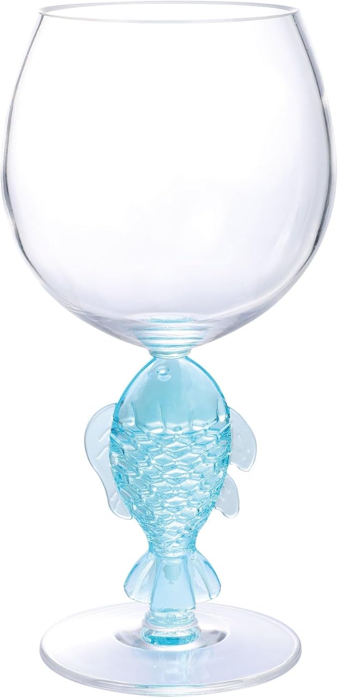 Supreme Housewares Fish Stem Wine Glasses, Blue Fish-Shaped Reusable Shatterproof Acrylic Glass for Red or White Wine, Poolside, Outdoors, Parties, 18 oz, Set of 2