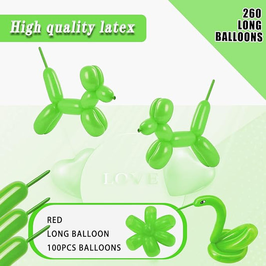 260 long balloons for balloon animals 100 Pack Thickening Latex Modeling Long Magic Balloons Twisting DIY Animal Balloon for Beginners Children's Party Carnivals Party Decorations (green balloon)