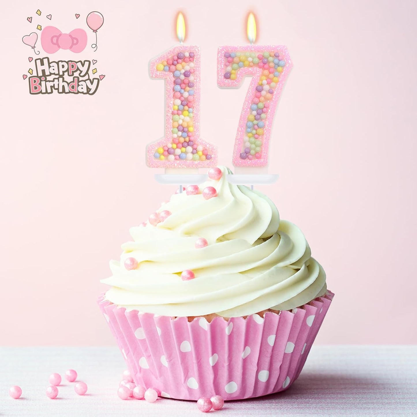 Birthday Candles - Number 17 Candle, Colorful Macaron Candles, 17 Birthday Decorations for Girls, Cake Decorations, Sweet Theme Party Supplies (Pink)