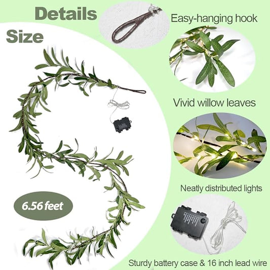 6.56FT Lighted Olive Garland with Lights 96 LED 8 Modes Battery Operated with Timer Artificial Greenery Vine Garland with Lights for Mantel Fireplace Table Wall Patio Wedding Holiday Spring Decoration