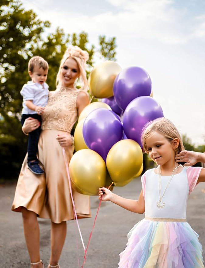 Purple and Gold Balloons,12 In 60 Pcs Dark Purple Balloon Metallic Gold Balloons and Confetti Balloon, for Mothers Day Decor, Class of 2025 Graduation Decor, Baby Shower, Birthday, Wedding Supplies
