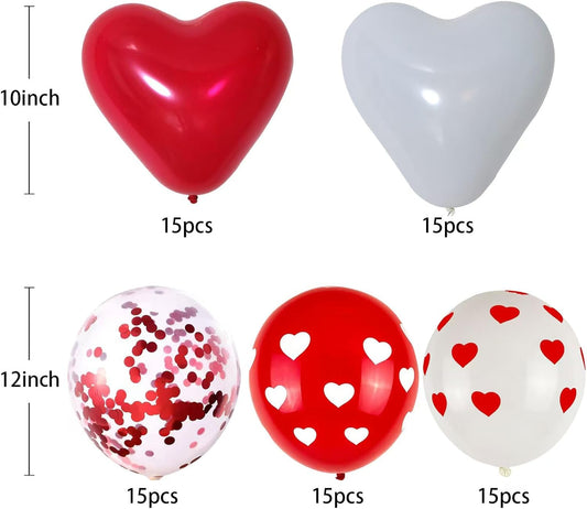 75pcs Valentine's Day Balloons Heart Shape Red White Confetti 12 Inch Latex Balloons for Valentines Day,Anniversary,Wedding Party Decorations