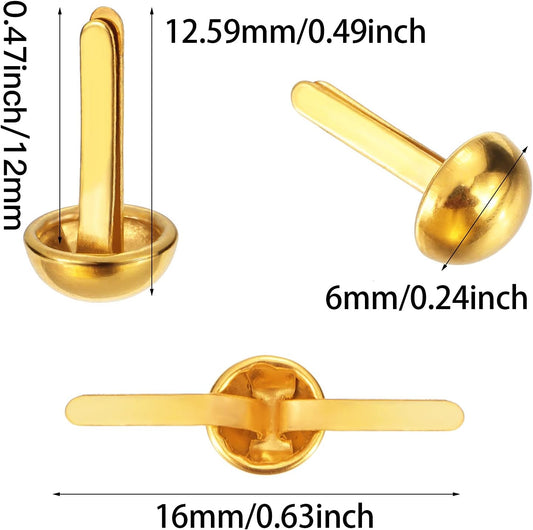 Hotop 500 Pcs Brads for Paper Crafts Metal Round Brass Paper Fasteners for Craft Art Crafting School DIY Supplies(0.24 x 0.47 Inch,Golden)
