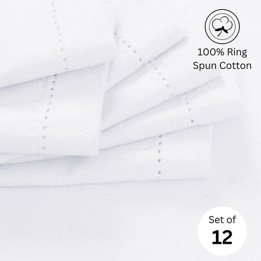 Hemstitch Dinner Napkins 100% Cotton Set of 12 - for Dining Weddings Parties Restaurants Holidays Easter Everyday Use - Soft Durable Washable Table Napkins - 18x18 Inch Cloth Napkins White