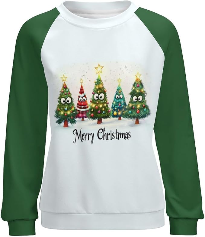 LOAIHA Christmas Sweatshirts for Women Christmas Tree Graphic Shirt Xmas Long Sleeve Merry Christmas Pullover Blouse