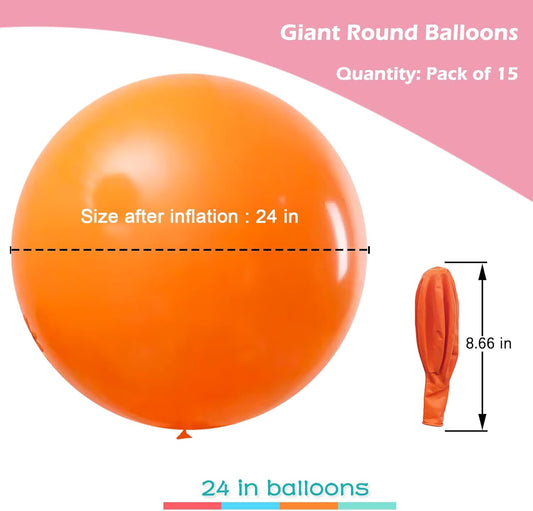 IN-JOOYAA 15Pcs 24 Inch Balloons Orange Giant Round Balloons Large Balloon For Wedding Baby Shower Birthday Party Decorations
