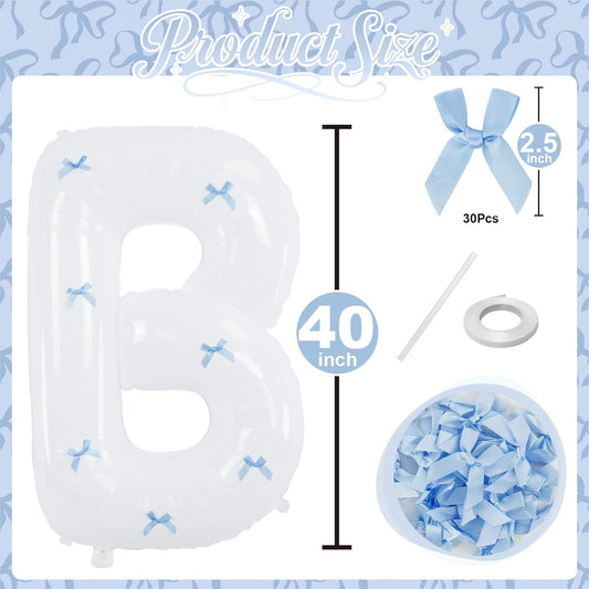 40Inch White BRIDE Balloons Bachelorette with Blue Bows, Big BRIDE Mylar Foil Letter Balloon, Bride To Be Banner Sign Something Blue Before I Do Bridal Shower Engagement Wedding Party Decorations