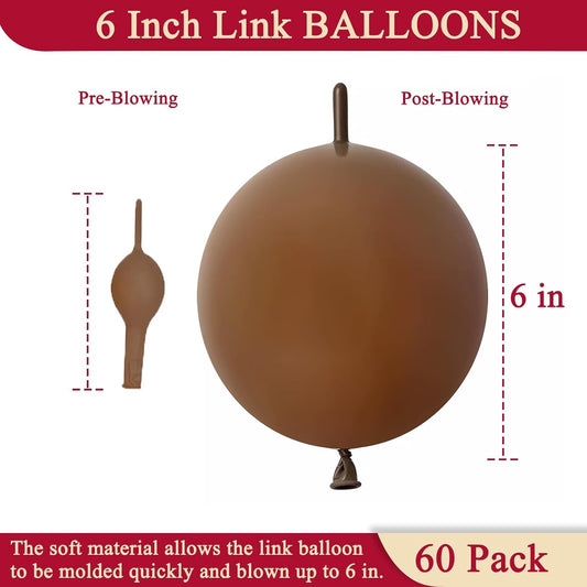 60 Pcs Link Balloons 6 Inch Quick Link Balloons for Birthday Wedding Party Festival Decorations (Brown)