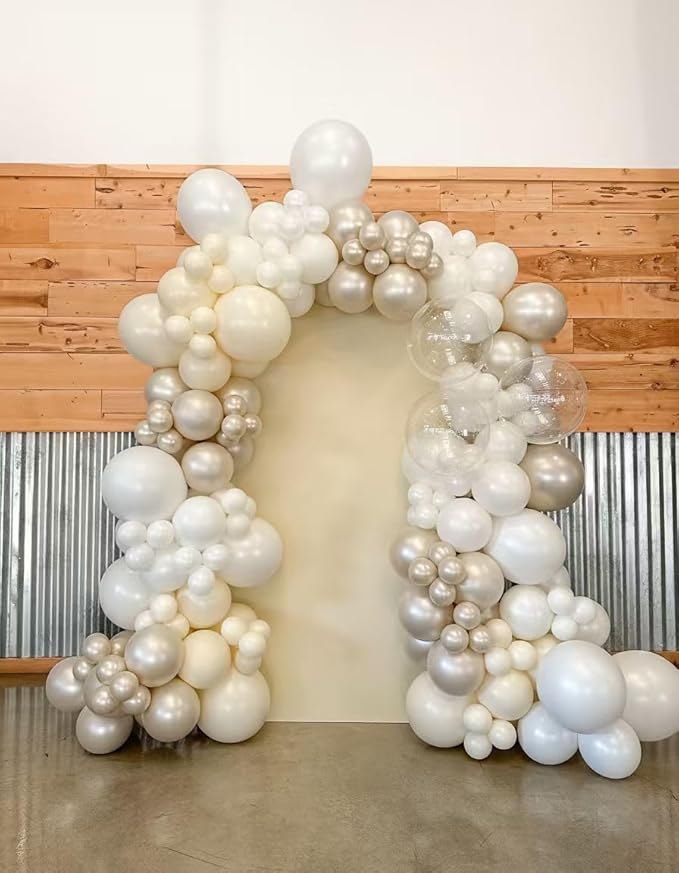 Pearl White Balloon Arch Kit - 126Pcs Different Sizes Double Stuffed Pearl White and Clear Balloons Garland Kit for Wedding Bridal Shower Engagement Birthday Baby Shower Party Decorations