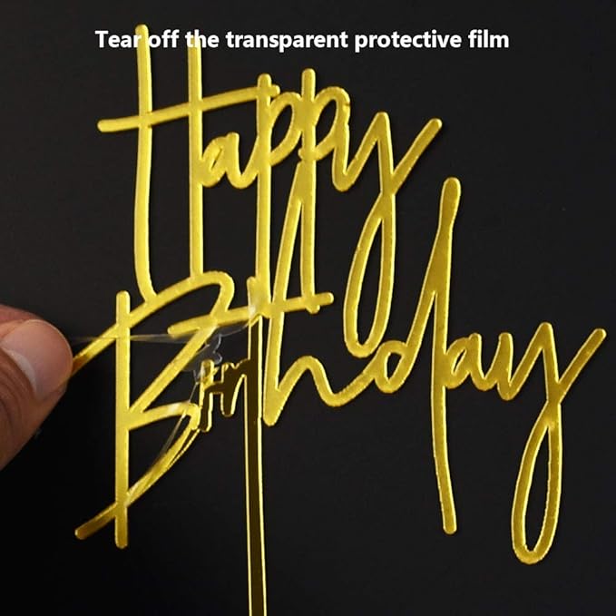Happy Birthday Cake Topper, Acrylic Birthday Party Decorations Celebrations, Mirror Gold